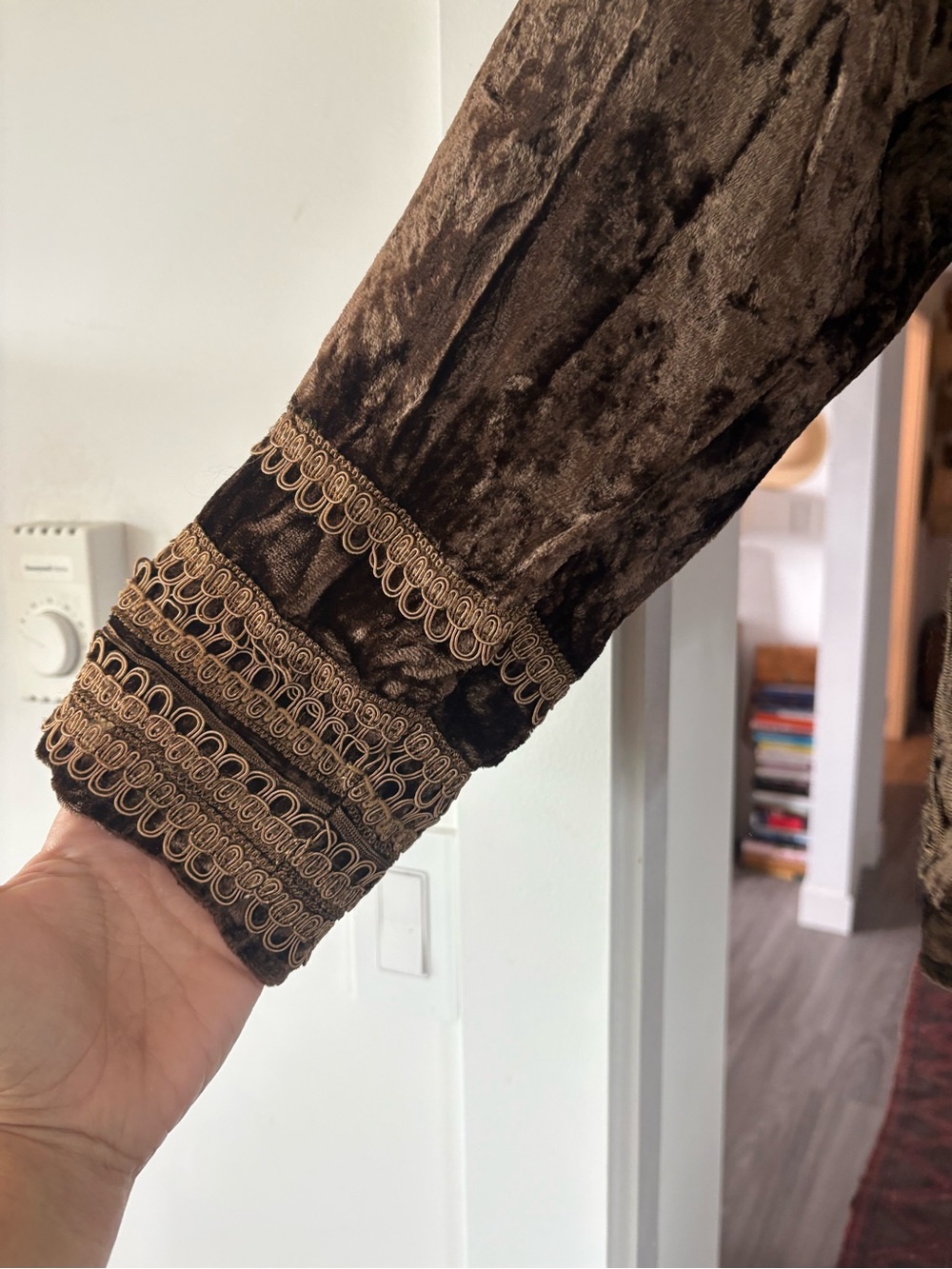Coldwater Creek XL Brown Crushed Velvet Embroidered Boho Jacket Art-to-Wear - Picture 8 of 11